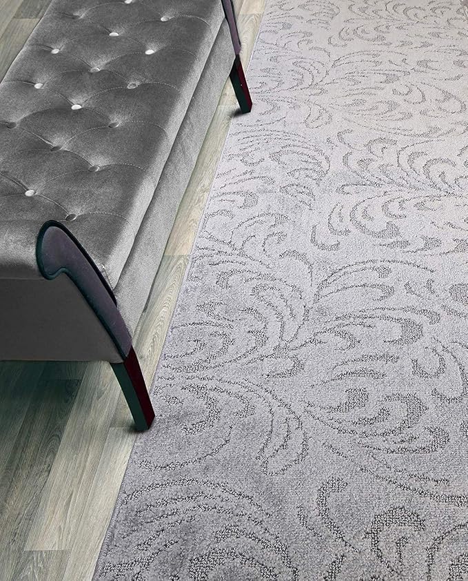 Custom Length Hallway Runner Rug, Slip Resistant, Floral Grey, 26 Inch X 13 feet by ORFAHOME