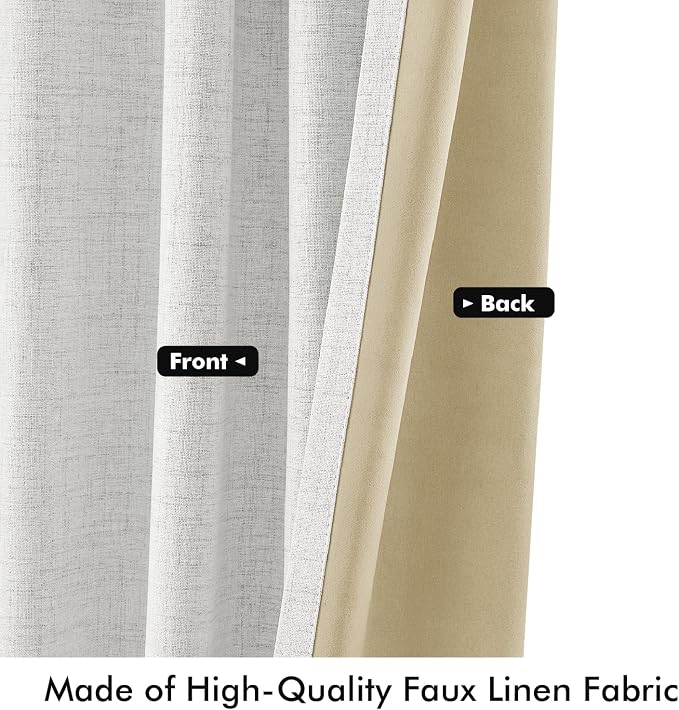 MIULEE 100% Blackout Linen Curtains 42 x 63 Inch Heathered White 2 Panels | - Image 6