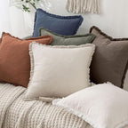 MIULEE Boho Linen Fringe Decorative Fall Throw Pillow Covers Coffee 20x20 | Set - Image 6