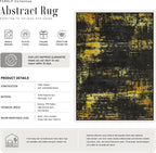 3x8 Washable Runner Rug：Modern Abstract Soft Carpet Black Gold | - Image 3