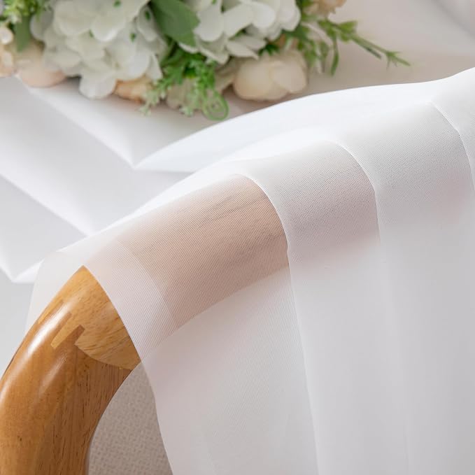 Sheer White Valances for Windows 18 Inch Length 2 Pcs, Cafe Kitchen Curtains - Image 3