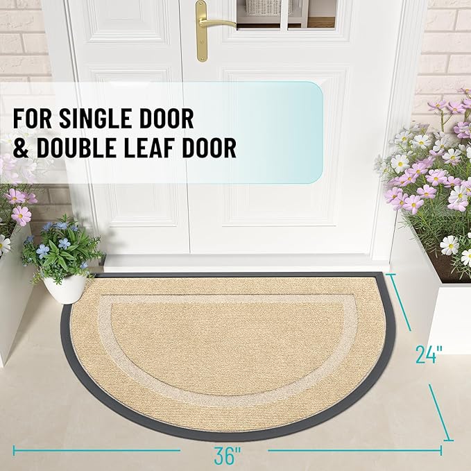 OLANLY Half Circle Front Door Mat Outside 35x23 All-Season Rubber Doormat | - Image 2