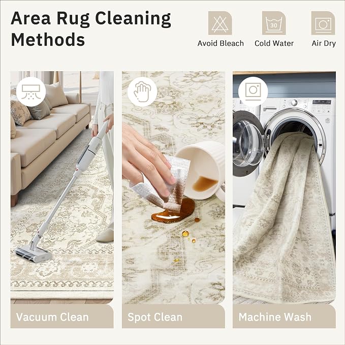 Soalmost 6x9 Area Rug for Living Room Washable Rugs Non-Slip Beige/Brown | - Image 9