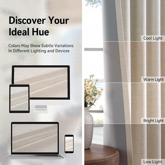 100% Blackout Linen Textured Curtains 80 Inch Long, Butter Cream | 100% - Image 7