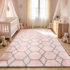 7x9 Area Rugs for Living Room Bedroom, Fluffy Pink and Grey Geometric Rug | - Image 8