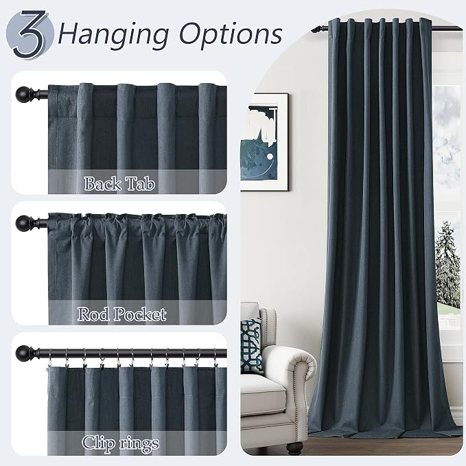 100% Blackout Linen Curtains 90 Inch Length 2 Panels Set - Image 6