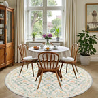 PLHXFR Round Area Rug Living Room: 6 ft Floral Washable Carpet Beige Multi | - Image 4