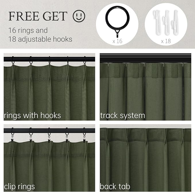 Olive Green Linen Curtains 45 Inches Long - Image 2