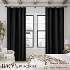 Black Pinch Pleated Full Blackout Linen 80 Inch Window Curtains 2 Panels | 100% - Image 3