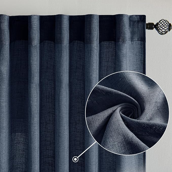 MIULEE Navy Blue Linen Curtains 52x72 Inch 2 Panels - Image 2