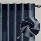 MIULEE Navy Blue Linen Curtains 52x108 Inch Length 2 Panels - Image 2