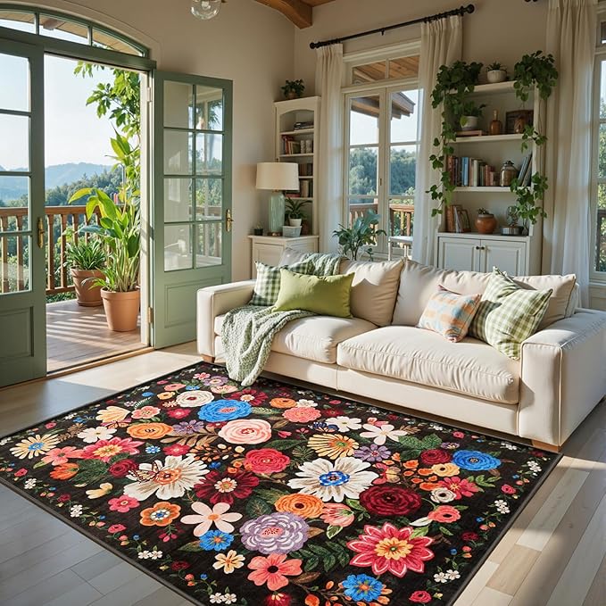 Black Brown Floral Large Area Rug 10x14 - Image 8