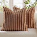 decorUhome Fall Faux Fur Throw Pillow Covers 22x22 Set of 2 Brown | Decorative by decorUhome