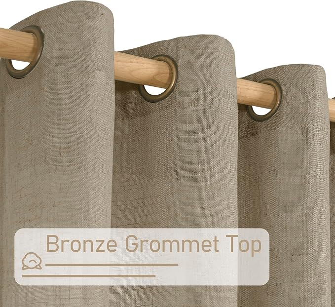 Taupe Semi Sheer Linen Curtains 63 Inch Length, Light Filtering Panels Bronze - Image 4