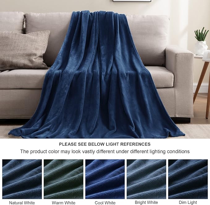 BEDELITE Fleece Blanket Soft Plush Queen Size Bed Blanket Navy 90"x90" | Ultra - Image 4