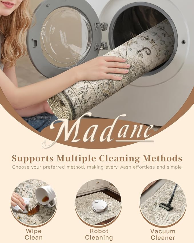 Madane Hallway Runner Rug 3x20 Washable Kitchen Runners 20ft, Ivory/Brown | - Image 8