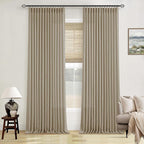 Neutral Pinch Pleated 96 Inch Greige Light Filtering Flax Linen Curtains | Flax by Twodrapes