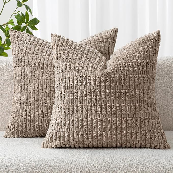 MIULEE Euro Sham Corduroy Decorative Throw Pillow Covers 24x24 Light Brown | by MIULEE