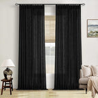 Black Pinch Pleated Linen Semi Sheer 96 Inch Curtains 2 Panels | Light Filtering by Twodrapes