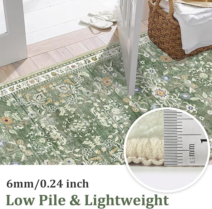 Yamaziot 3x6 Washable Hallway Runner Rug Non Slip Floral Carpet, Sage Green | - Image 2