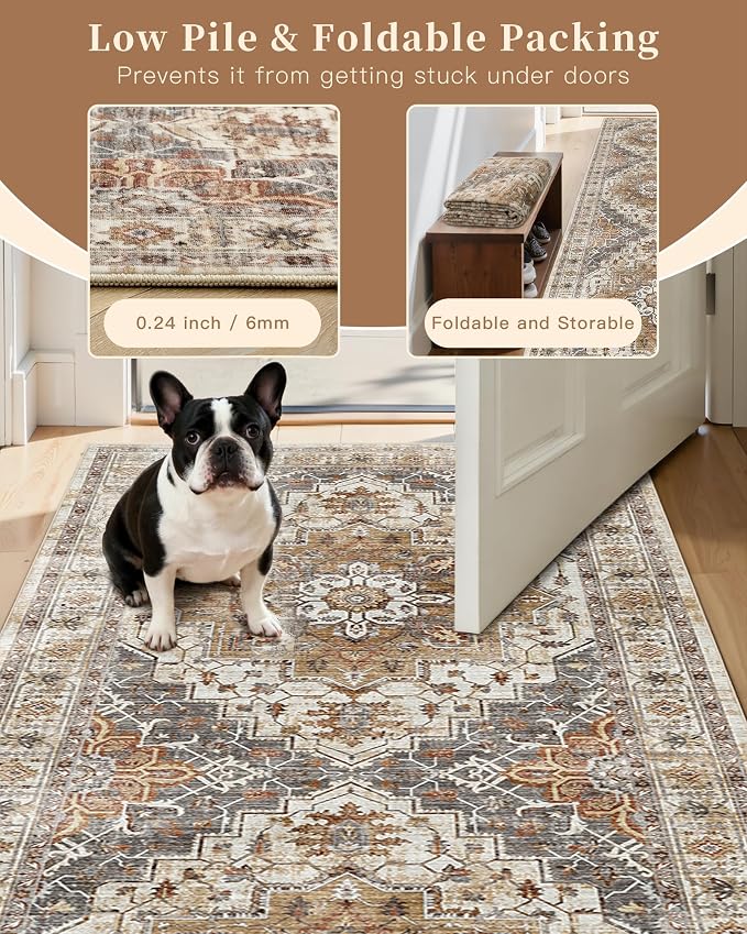 Madane Hallway Runner Rug 2'6''x10' Kitchen Runners Vintage, Turmeric/Grey | - Image 7