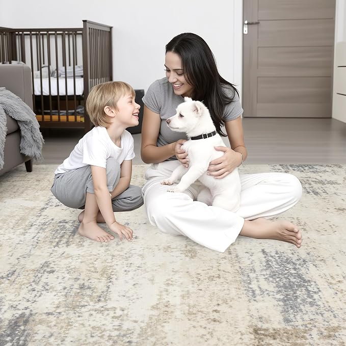 3x14 Washable Runner Rug：Modern Abstract Soft Carpet Beige Brown | - Image 9