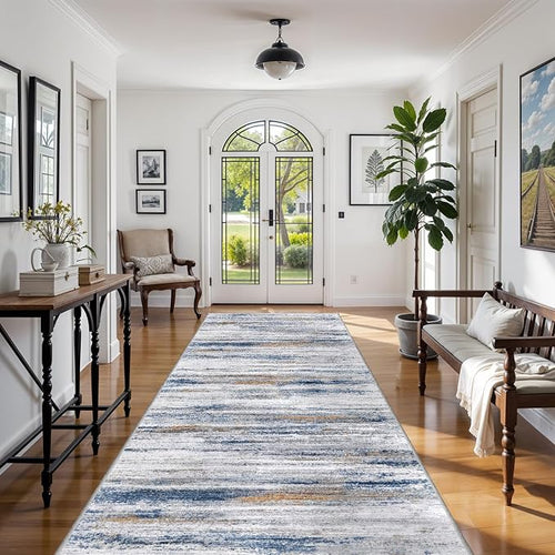 4x9 Wide Washable Runner Rug: Easy-to-Clean Runners Navy Grey | Stain & Water - Image 2