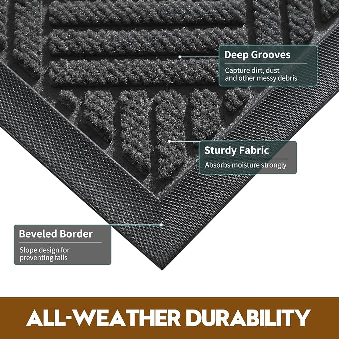 Front Door Mat, Heavy Duty Waterproof Doormat 35.5"x24", Stain Fade Resistant - Image 3