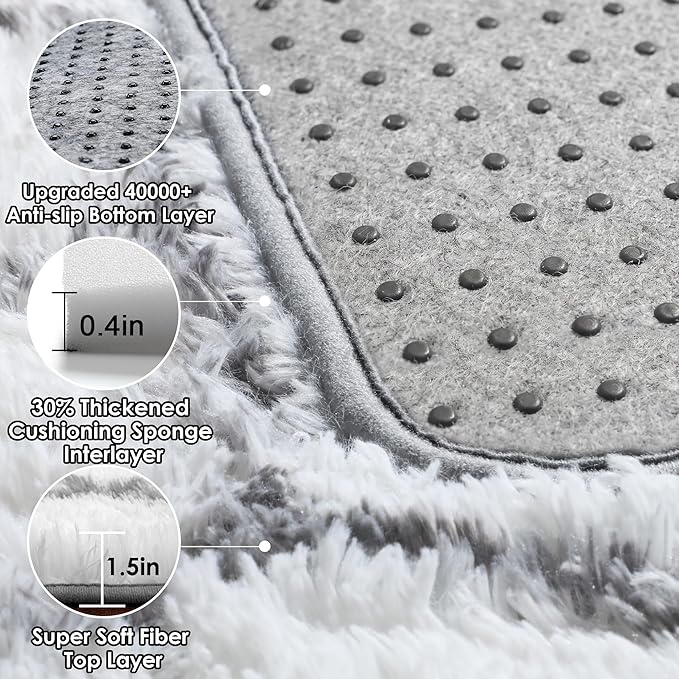 8x10 Area Rugs for Living Room, Fluffy White and Grey Geometric Bedroom Rug | - Image 4