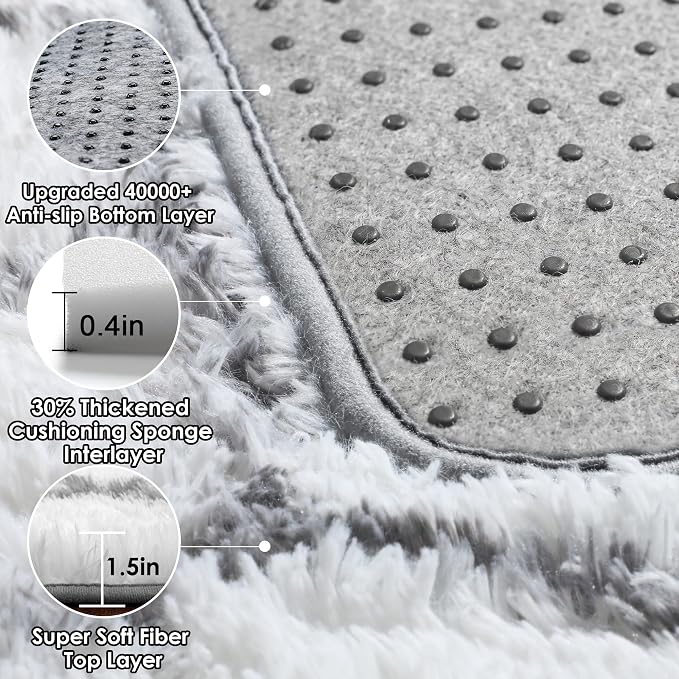 7x9 Area Rugs for Living Room Bedroom, Fluffy White and Grey Geometric Rug | - Image 4