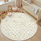 PLHXFR Round Area Rug Living Room: 6 ft Floral Washable Carpet Beige Multi | - Image 5