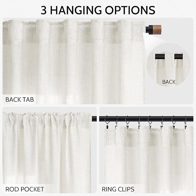 Neutral Linen Curtains 63 Inch Length - Image 2