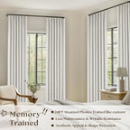 Beige White 63 Inch Length Blackout Pinch Pleated Linen Curtains - Image 2