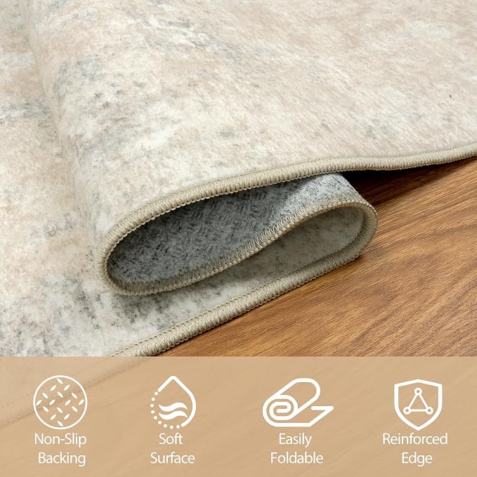 Aelenmu Runner Rugs for Hallways Kitchen 2.6x8 Non Slip Washable Beige Grey | - Image 4
