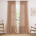 Peach Linen Curtains 96 Inches Long Set by Nanspring