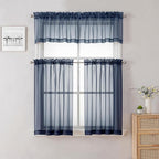 Navy Blue Sheer Valances for Windows 18 Inch Length 2 Pcs, Cafe Kitchen - Image 7