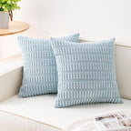 Pack of 2 Corduroy Decorative Throw Pillow Covers 24x24 Inch, Sky Blue | Fall by Unknown