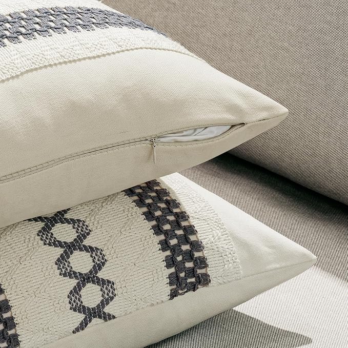 MIULEE Set of 2 Gray Boho Decorative Lumbar Pillow Covers 12x20 Inch | - Image 5