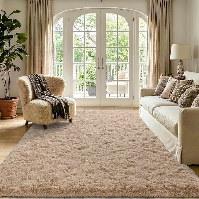 5x7 Beige Fluffy Soft Area Rug Non-Slip - Image 2