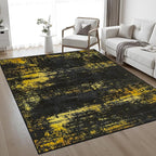 Area Rug Living Room: 3x5 Modern Washable Soft Carpet Black Gold | by FXRHLP