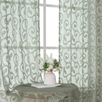 Sage Green Sheer Curtains 63 inch Length by OWENIE