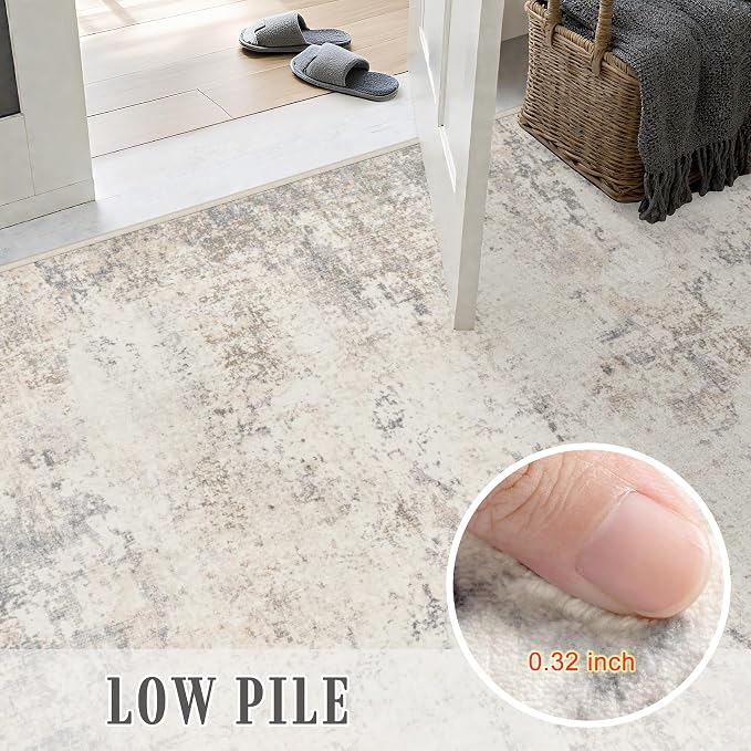 2x5 Washable Runner Rug：Modern Abstract Soft Carpet Brown Beige | - Image 6
