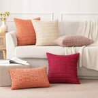 MIULEE Corduroy Decorative Throw Pillow Covers 20x20 Coral Pack of 2 | Soft - Image 3