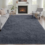 Area Rug Living Room Bedroom: 6x9 Fluffy Plush Shag Carpet Grey | by Luxturiy
