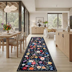 PLHXFR 2.6x10 Washable Runner Rug：Floral Indoor Kitchen Soft Carpet Black | - Image 4
