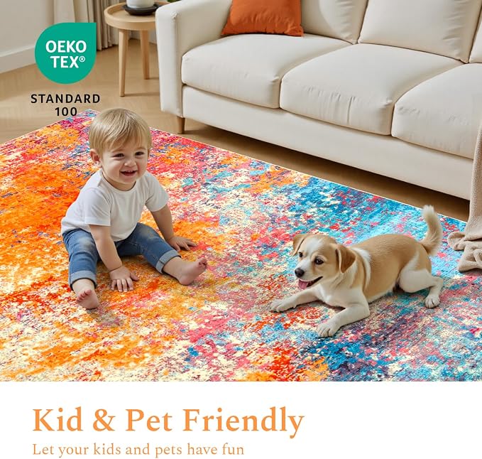 Rugflix Round Area Rugs 4Ft for Living Room, Washable Colorful Circle Rug | - Image 5