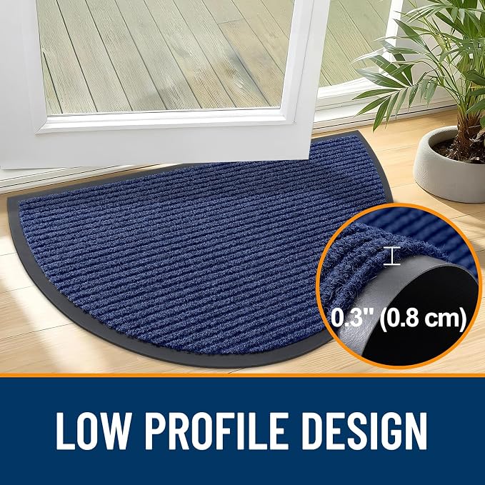 OLANLY Half Circle Front Door Mat 40x32, Waterproof Heavy-Duty Doormat | Blue - Image 4