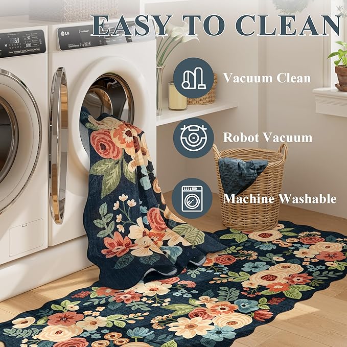 DUKINO 2x3 Rug for Entryway, Floral Door Mat Washable Rug, Low Pile, Soft Small - Image 8
