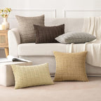MIULEE Corduroy Decorative Throw Pillow Covers 18x18 Beige Pack of 2 | Soft - Image 2