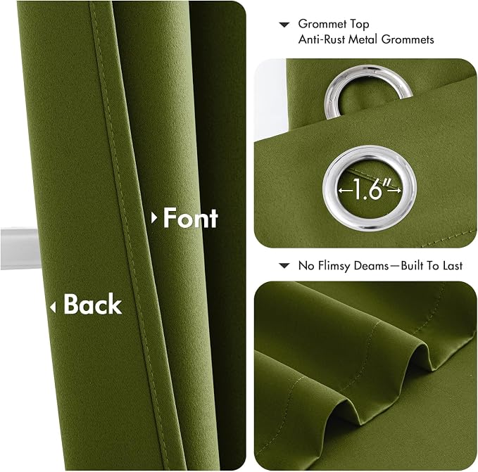 MIULEE Blackout Curtains for Bedroom 2 Panel 40"x84" Long Light Olive Green | - Image 4